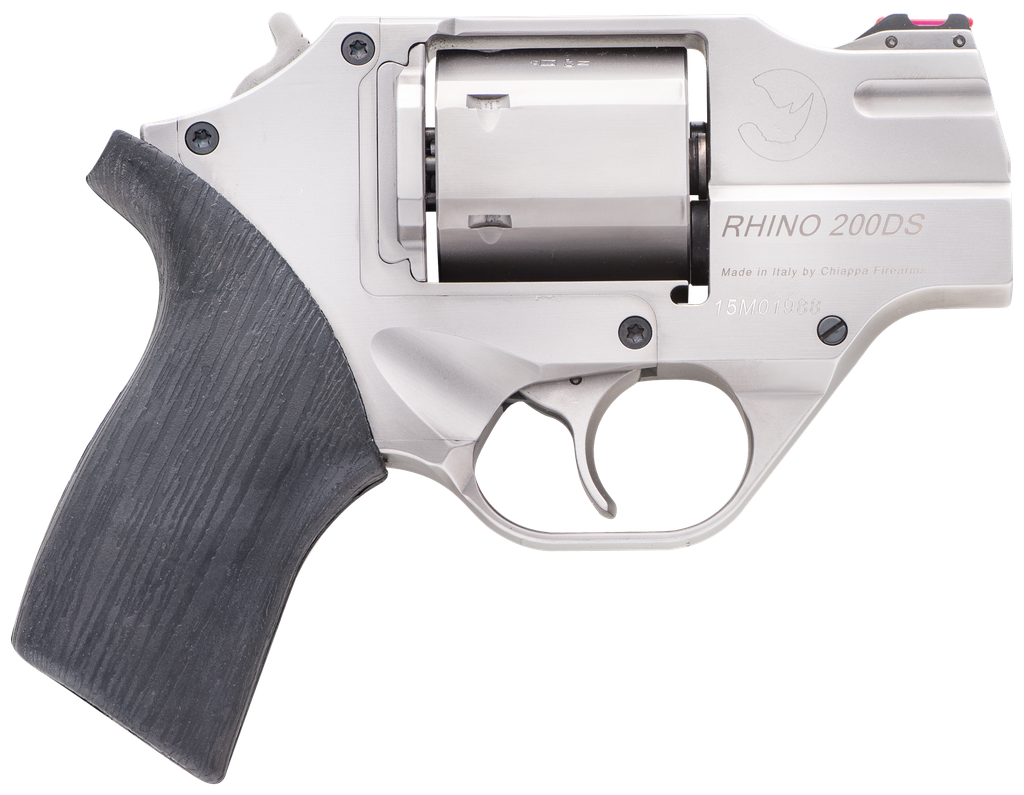 CHIAPPA FIREARMS CF340218 RHINO 200DS SMALL FRAME 357 MAG 6 SHOT 2" NICKEL-PLATED STEEL BARREL & CYLINDER, NICKEL-PLATED ALUMINUM FRAME, BLACK RUBBER GRIP, CONCEALED HAMMER
