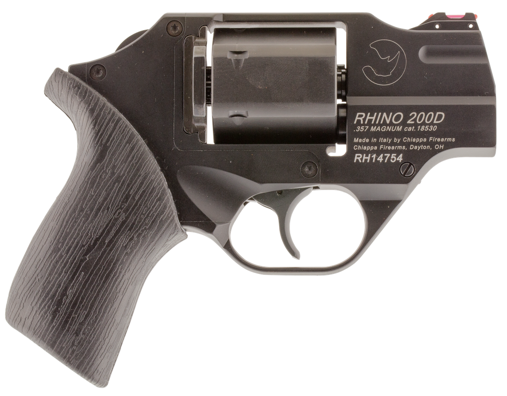 CHIAPPA FIREARMS CF340217 RHINO 200D SMALL FRAME 357 MAG, 6 SHOT 2" BLACK ANODIZED STEEL BARREL, BLUED CYLINDER BLACK ANODIZED ALUMINUM FRAME, BLACK RUBBER GRIP, CONCEALED HAMMER