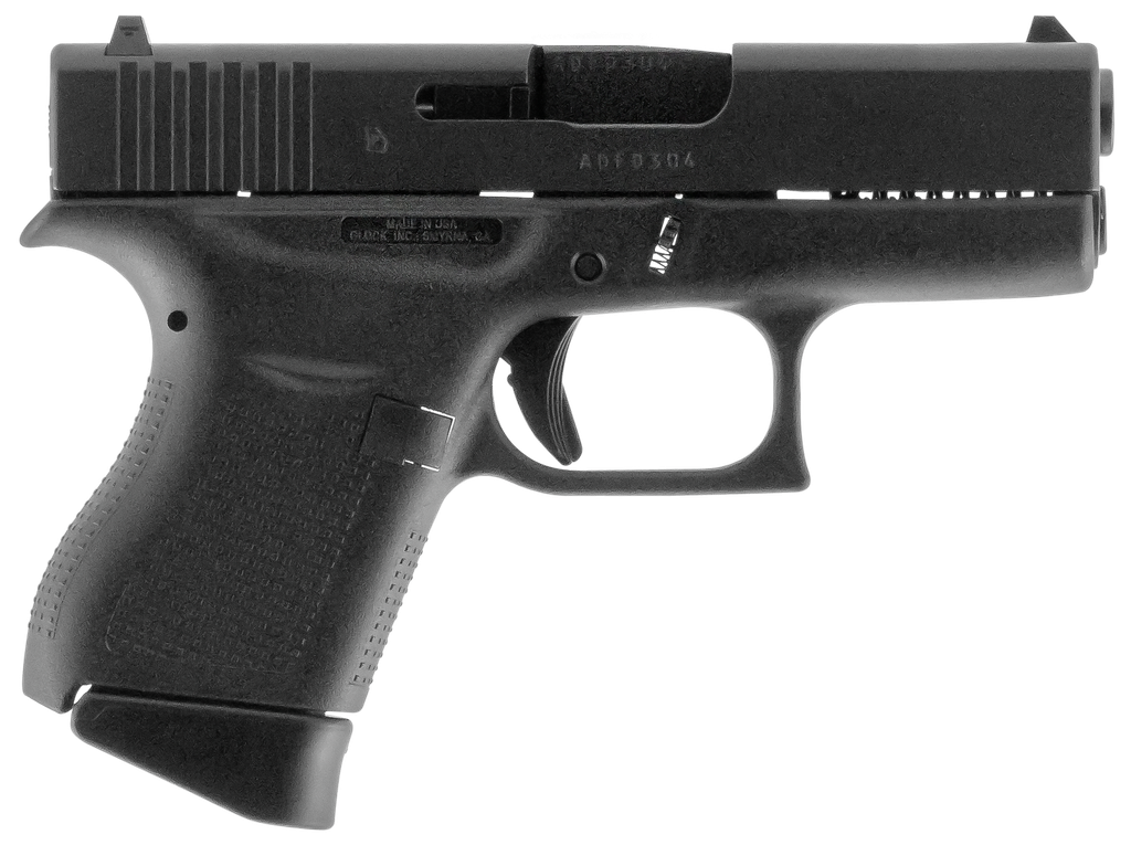 GLOCK UI4350201 G43  SLIM SUB-COMPACT FRAME 9MM LUGER 6+1 3.41" BLACK STEEL BARREL, MATTE BLACK SERRATED STEEL SLIDE, BLACK POLYMER FRAME, TEXTURED POLYMER GRIP, RIGHT HAND