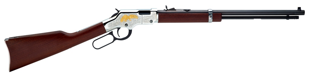 HENRY H004GE GOLDEN EAGLE  FULL SIZE 22 SHORT, 22 LONG, 22 LR, 16 LR/21 SHORT 20" BLUED OCTAGON BARREL, NICKEL-PLATED METAL FINISH, AMERICAN WALNUT STOCK RIGHT HAND