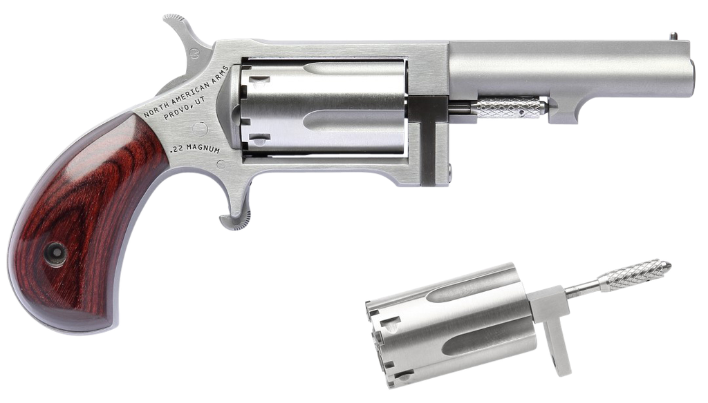 NORTH AMERICAN ARMS SWC250 SIDEWINDER  22 LR 22 WMR 5 SHOT 2.50" STAINLESS STEEL BARREL, FRAME & CYLINDER, ROSEWOOD BIRDSHEAD GRIP EXPOSED HAMMER