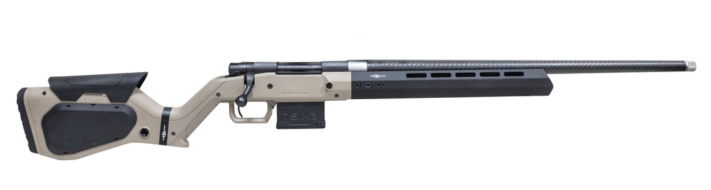 HOWA HHERA308CFTAN M1500 HERA 308 WIN 5+1 24" CARBON FIBER THREADED BARREL, BLACK REC, TAN & BLACK HERA H7 CHASSIS STOCK