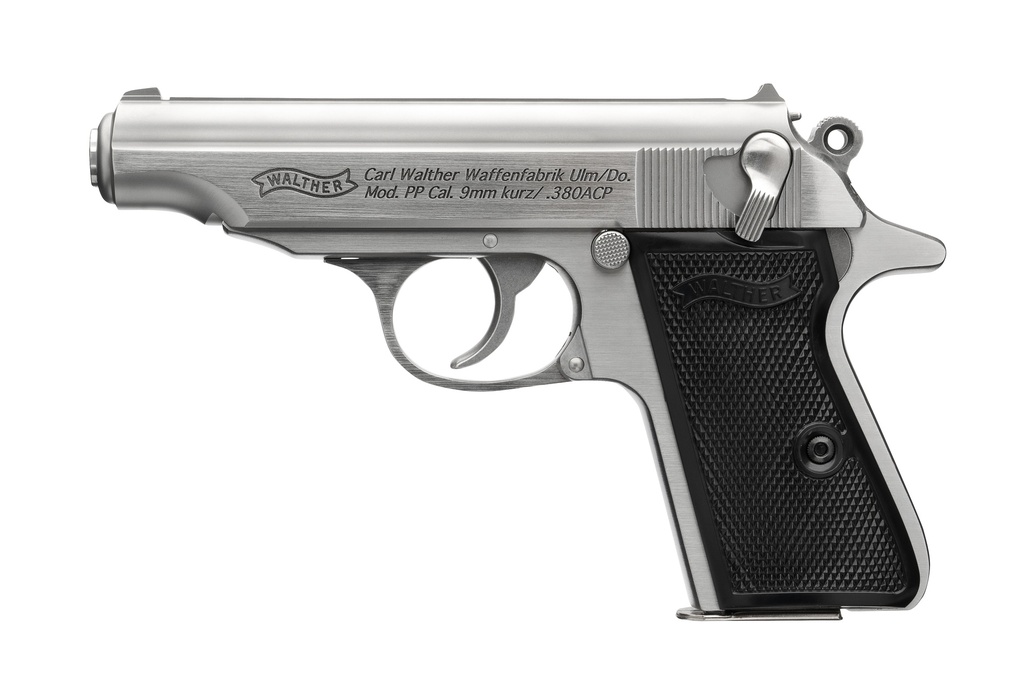 WALTHER PP 380ACP STAINLESS 7RD BLACK SYNTHETIC GRIPS!