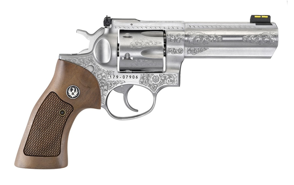 RUGER GP100 DELUXE 4" ENGRAVED SS ADJ. (TALO)