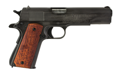 AUTO-ORDNANCE 1911BKOC12 1911 TRUMP SAVE AMERICA 45 ACP  5" BARREL 7+1, DISTRESSED ARMOR BLACK CERAKOTE, CARBON STEEL BEAVERTAIL FRAME, SERRATED ENGRAVED SLIDE, CUSTOM ENGRAVED GONCALO WOOD GRIP
