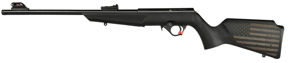 ROSSI RB22L1611EN01 RB22 US FLAG COMPACT 22 LR 10+1 16.50" MATTE BLACK THREADED BARREL, BLACK ALUMINUM RECEIVER, BLACK W/US FLAG SYNTHETIC FIXED STOCK