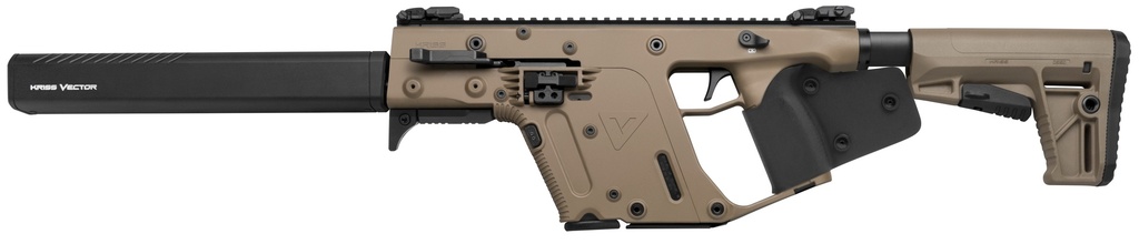 KRISS USA KV45CFD22 VECTOR CRB G2 45 ACP 10+1 16" BLACK BARREL SHROUD, FDE REC & FIXED STOCK, BLACK CALIFORNIA PADDLE GRIP, FLIP UP SIGHTS