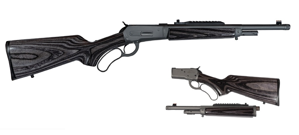 CHIAPPA FIREARMS 920411 WILDLANDS TAKEDOWN 1886 FULL SIZE 45-70 GOV 4+1 18.50" MYSTIKOTE DARK GRAY THREADED BARREL, MYSTIKOTE DARK GRAY PICATINNY RAIL STEEL RECEIVER, FIXED GRAY LAMINATE STOCK