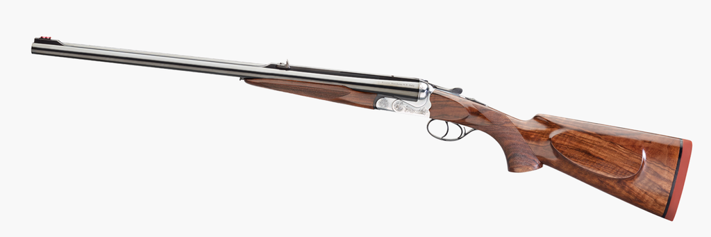 RIZZINI USA 7001416 RHINO EXPRESS  FULL SIZE 416 RIGBY 2RD 23" GLOSS BLUED STEEL BARREL, COIN ANODIZED SILVER ENGRAVED STEEL RECEIVER, OILED TURKISH WALNUT FIXED W/PISTOL GRIP WOOD STOCK, AMBIDEXTROUS