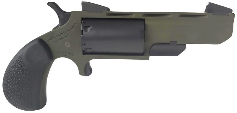 NORTH AMERICAN ARMS TGHMB GREEN HUNTSMAN  22 WMR 5 SHOT 2" OD GREEN CERAKOTE HEAVY VENT RIB BARREL, OD GREEN CERAKOTE STEEL FRAME, MATTE BLACK CYLINDER, BLACK COBBLESTONE RUBBER GRIP, EXPOSED HAMMER