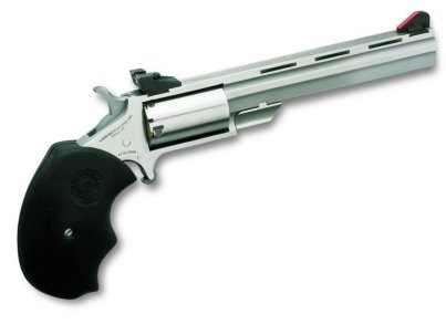 NORTH AMERICAN ARMS MMTL MINI-MASTER *CA COMPLIANT 22 LR 5 SHOT 4" STAINLESS STEEL VENT RIB BARREL, STAINLESS STEEL FRAME, STAINLESS CYLINDER, BLACK FINGER GROOVED RUBBER GRIP, EXPOSED HAMMER