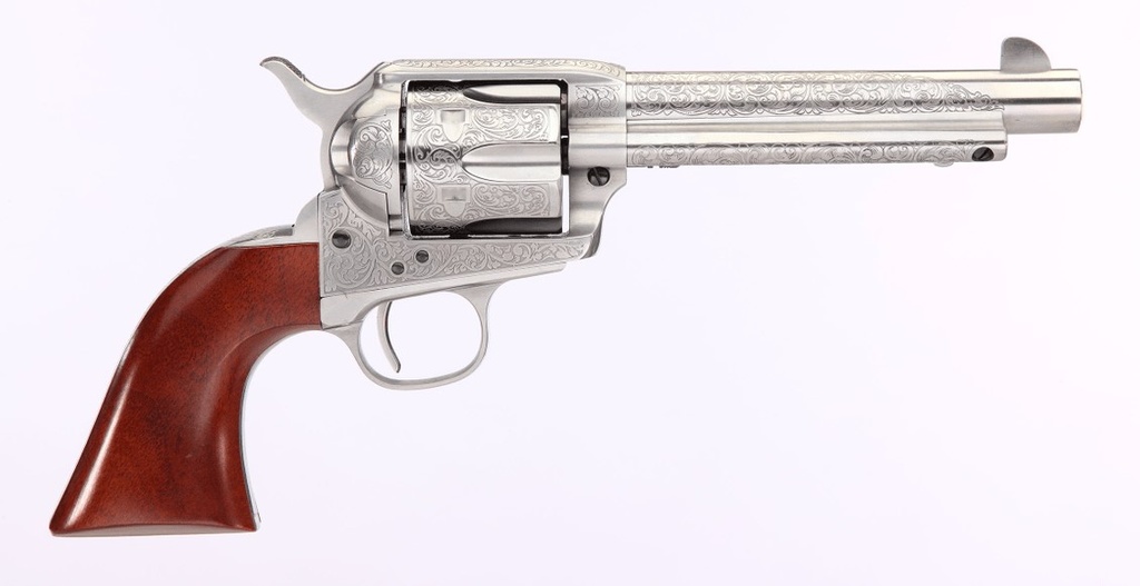 TAYLORS & COMPANY 550927 1873 CATTLEMAN 45 COLT (LC) CALIBER WITH 5.50" BARREL, 6RD CAPACITY CYLINDER, OVERALL WHITE FLORAL ENGRAVED FINISH STEEL & WALNUT GRIP