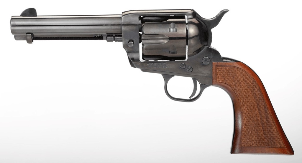 TAYLORS & COMPANY 200107 1873 PIETTA 9MM LUGER 6 SHOT 4.75" BLUED ROUND BARREL, BLUED CYLINDER & STEEL FRAME, WALNUT CHECKERED ARMY STYLE GRIP, MANUAL SAFETY, EXPOSED HAMMER