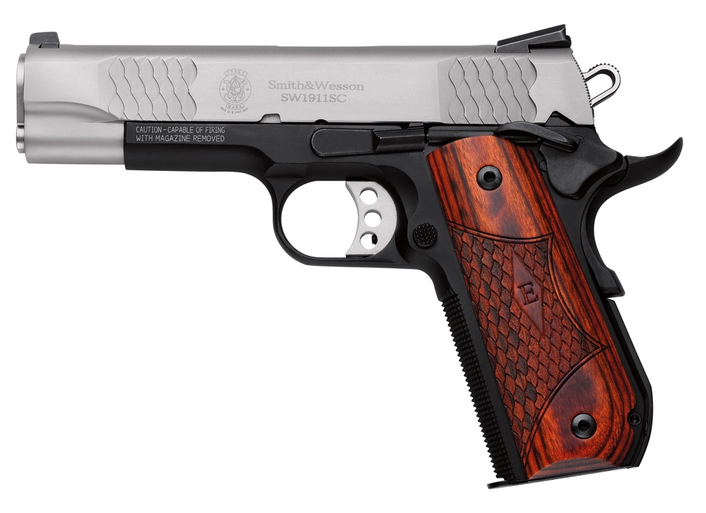 SMITH & WESSON 108485 1911 E-SERIES 45 ACP  4.25" BARREL 8+1, BLACK ROUND BUTT SCANDIUM FRAME, SATIN STAINLESS STEEL SLIDE, LAMINATE WOOD GRIP, MANUAL GRIP & THUMB SAFETY