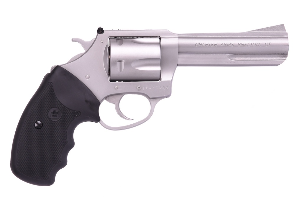 CHARTER ARMS 79942 PITBULL  LARGE 9MM LUGER 5 SHOT 4.20" MATTE STAINLESS STEEL BARREL, CYLINDER & FRAME W/BLACK FINGER GROOVED RUBBER GRIP