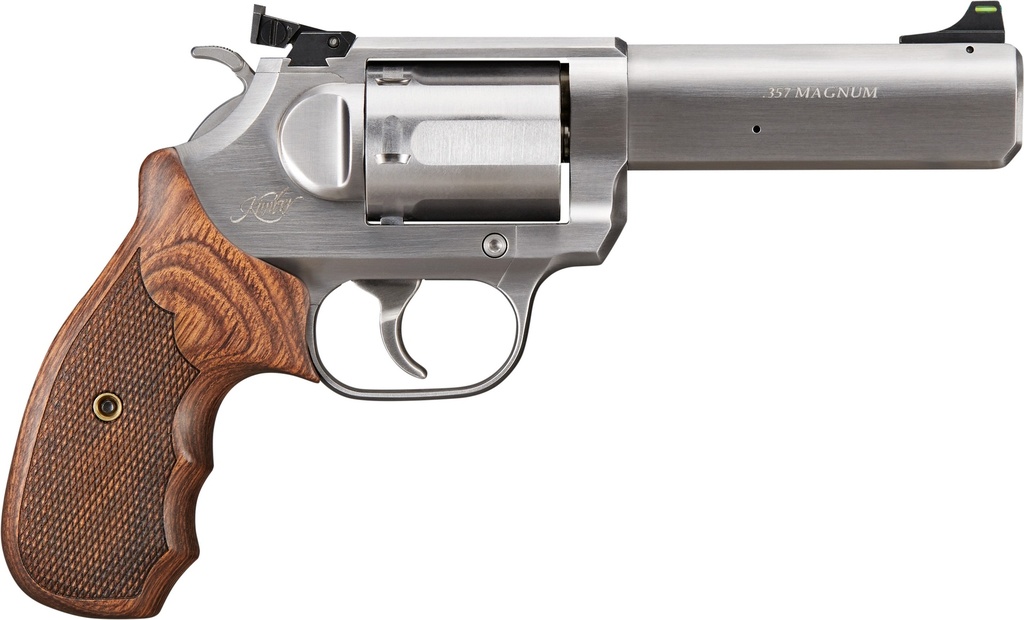 KIMBER MFG, INC 3400032CA K6S TARGET GFO *CA COMPLIANT DA/SA 357 MAG 6RD 4" BRUSHED STAINLESS STEEL BARREL & CYLINDER, BRUSHED STAINLESS STAINLESS STEEL FRAME, DIAMOND CHECKERING GRIP, EXPOSED HAMMER