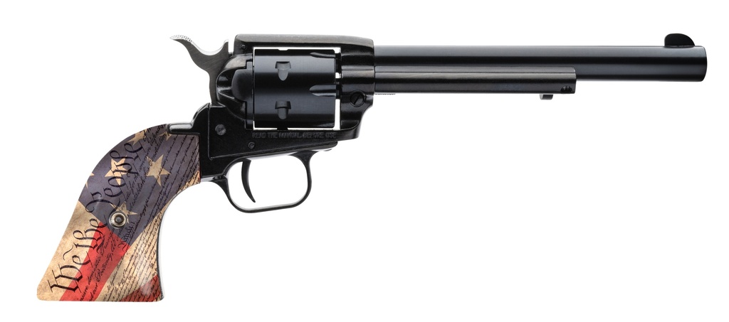 HERITAGE MFG RR22B6-WTP ROUGH RIDER  22 LR 6 SHOT 6.50" 22 LR 6 SHOT 6.50" BLACK OXIDE BARREL & CYLINDER, BLACK STEEL ZINC ALLOY FRAME, WE THE PEOPLE GRIP, EXPOSED HAMMER