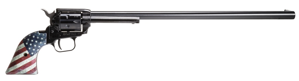 HERITAGE MFG RR22B16USFLAG ROUGH RIDER  22 LR 6 SHOT, 16" BLACK OXIDE STEEL BARREL, BLACK OXIDE ZINC ALLOY FRAME, BLACK OXIDE CYLINDER, US FLAG GRIP, MANUAL SAFETY, EXPOSED HAMMER