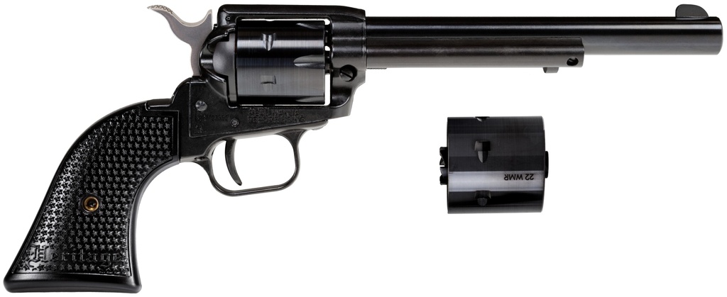 HERITAGE MFG RR22MB6PG ROUGH RIDER  22 LR/22 WMR 6 SHOT, 6.50" BLACK STEEL BARREL, BLACK CERAKOTE ZINC ALLOY FRAME, BLACK CERAKOTE CYLINDER, BLACK POLYMER GRIP, HAMMER/THUMB SAFETY, EXPOSED HAMMER