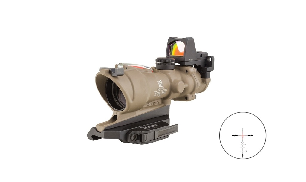 TRIJICON 100553 ACOG ECOS COMBO FLAT DARK EARTH 4X32MM ILLUMINATED RED CROSSHAIR .223 BDC RETICLE