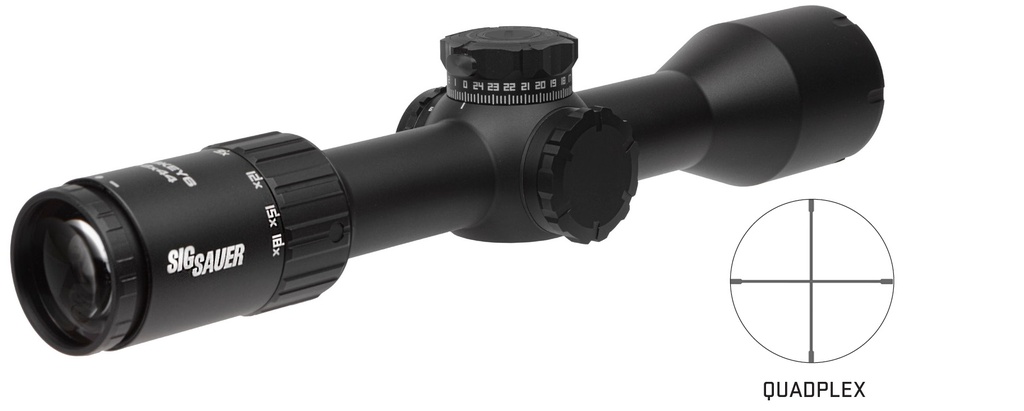 SIG SAUER ELECTRO-OPTICS SOW63114 WHISKEY6  BLACK 3-18X 44MM 30MM TUBE QUADPLEX RETICLE FEATURES LOCKING TURRETS