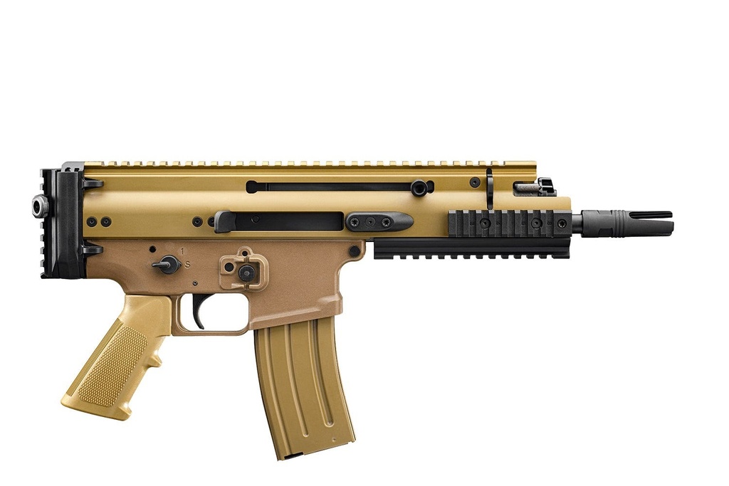 FN 38101245 SCAR 15P 5.56X45MM 10+1 7.50" BLACK ANODIZED CHROME LINED STEEL BARREL, FLAT DARK EARTH ANODIZED ALUMINUM PICATINNY RAIL RECEIVER, FDE POLYMER GRIP, AMBIDEXTROUS