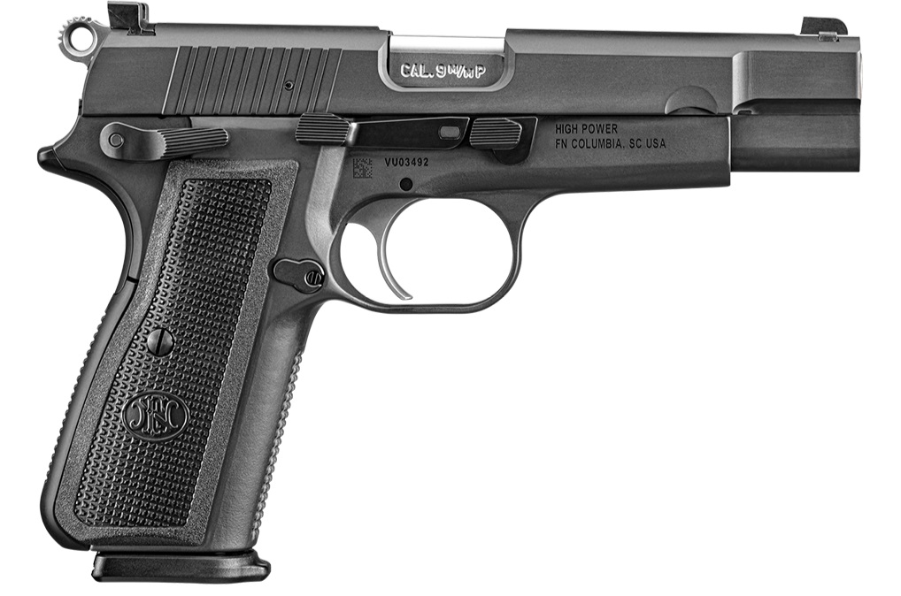 FN 66101115 HIGH POWER  9MM LUGER 10+1 4.70" BLACK TARGET CROWN STEEL BARREL, BLACK PVD SERRATED STEEL SLIDE & STEEL FRAME W/BEAVERTAIL, BLACK POLYMER GRIP, AMBIDEXTROUS
