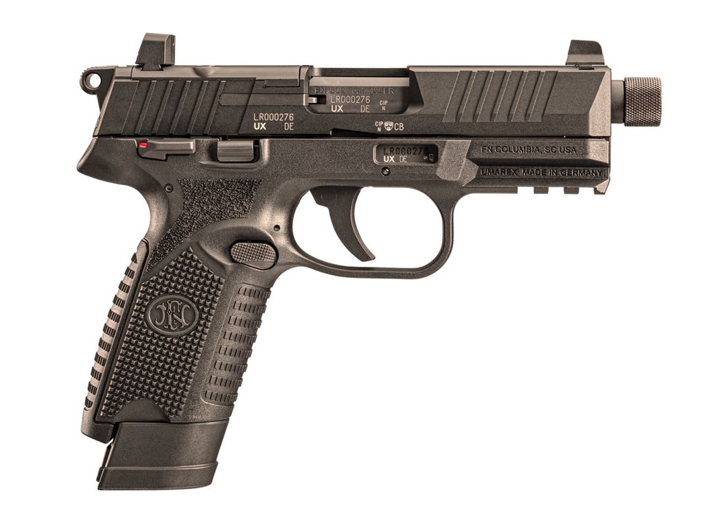 FN 66101011 502 TACTICAL 22 LR 10+1 4.60" STEEL THREADED BARREL, BLACK OPTIC READY/SERRATED SLIDE & POLYMER FRAME W/PICATINNY RAIL, BLACK TEXTURED POLYMER GRIP, AMBIDEXTROUS