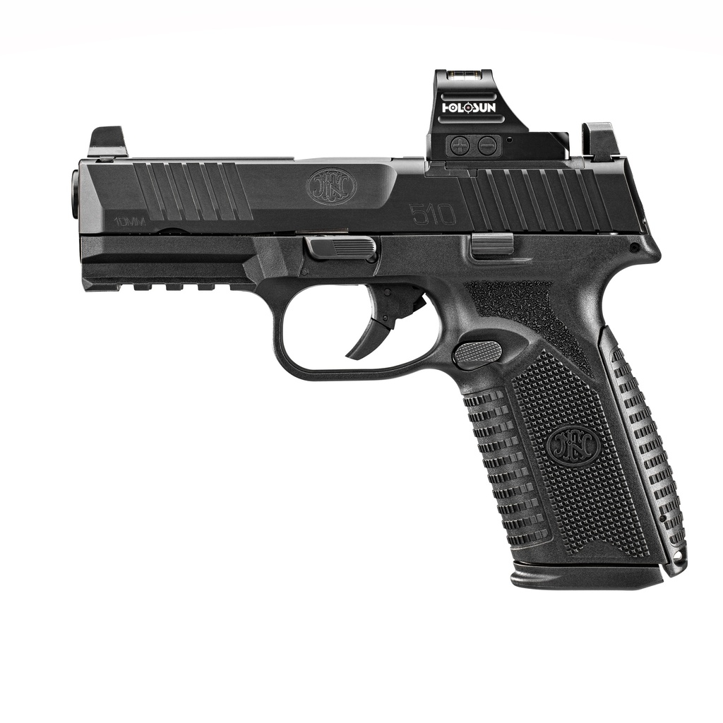 FN 66101857 510 MRD FULL SIZE 10MM AUTO 15+1, 4.10" BLACK TARGET CROWN STEEL BARREL, BLACK PVD OPTIC CUT/SERRATED STEEL SLIDE & POLYMER FRAME W/PICATINNY RAIL, AMBIDEXTROUS