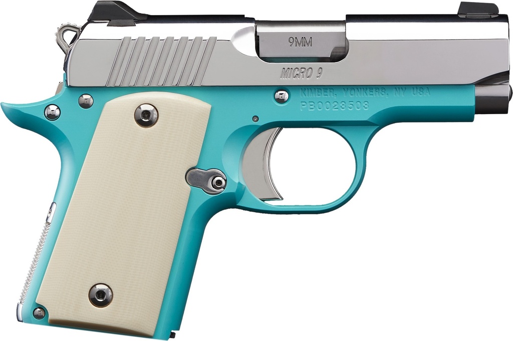 KIMBER MFG.,INC 3700647 MICRO 9 BEL AIR NS 9MM 6+1 3.15" STAINLESS STEEL SLIDE BEL AIR BLUE MIRROR-POLISHED IVORY G-10 GRIP
