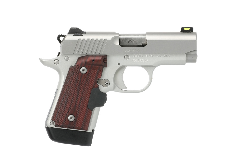 KIMBER MFG.,INC 3700482 MICRO 9  STAINLESS STEEL 9MM 7+1 3.15" SATIN SILVER SLIDE ROSEWOOD GRIP