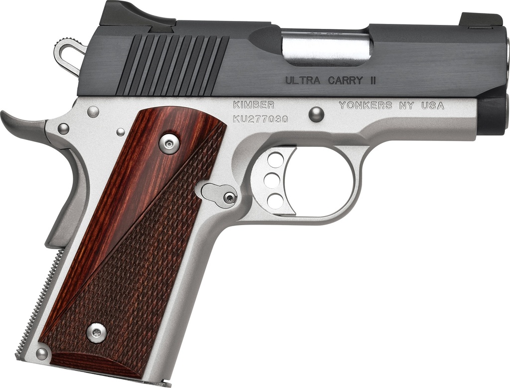KIMBER MFG, INC 3200321 ULTRA CARRY II  45 ACP 7+1 3" STAINLESS MATCH GRADE BARREL, MATTE BLACK BRUSHED SERRATED STEEL SLIDE, SATIN SILVER ALUMINUM FRAME W/BEAVERTAIL, ROSEWOOD GRIP