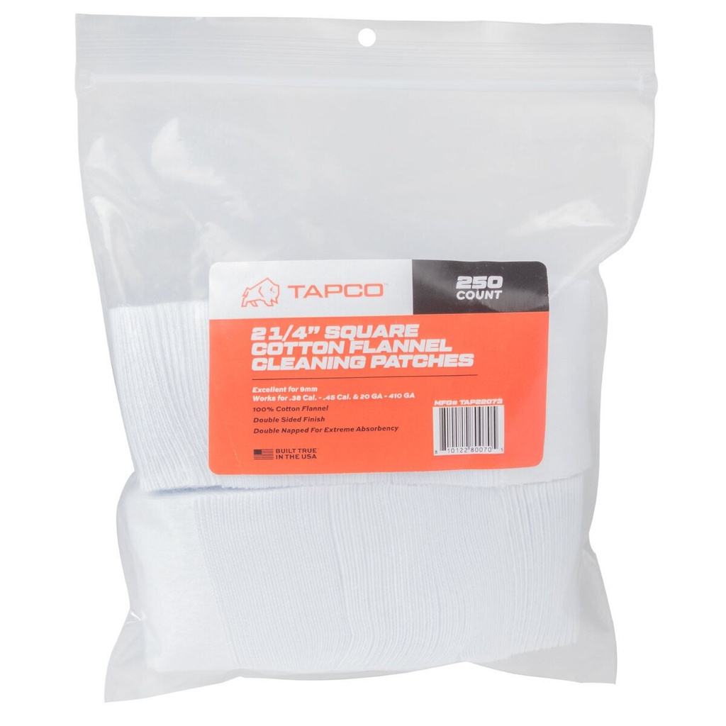 TAPCO TAP22073  SQUARE PATCHES 38-45 CAL 2.25" SQUARE COTTON 250 CT