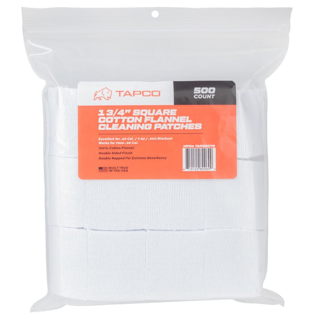 TAPCO TAP22072  SQUARE PATCHES 38 CAL 1.75" SQUARE COTTON 500 CT