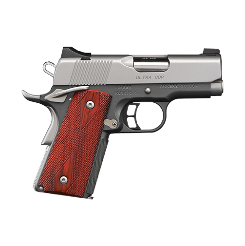 KIMBER MFG.,INC 3200057CA ULTRA CDP II (CA) 45 ACP 7+1 3" SATIN SILVER STAINLESS STEEL SLIDE MATTE BLACK KIMPRO II ROSEWOOD DOUBLE DIAMOND GRIP