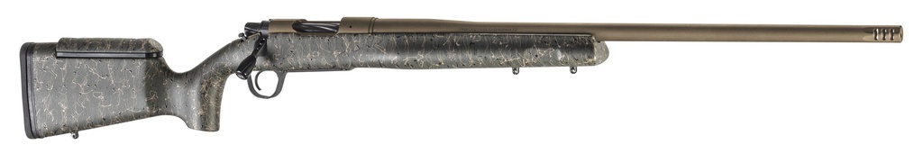 CHRISTENSEN ARMS 8010201000 MESA LONG RANGE 28 NOSLER 3+1 26" THREADED BARREL, BURNT BRONZE CERAKOTE, GREEN WITH BLACK/TAN WEBBING STOCK
