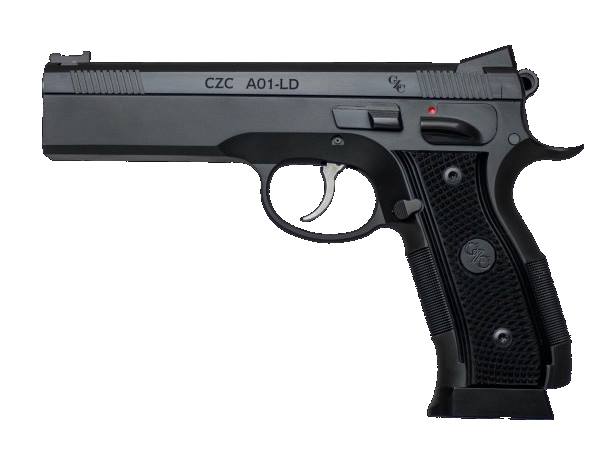 CZ-USA 91731 A01-LD  FULL SIZE FRAME 9MM LUGER 19+1 4.93" BLACK MATCH GRADE BULL BARREL, BLUED SERRATED STEEL SLIDE, BLUED STEEL FRAME W/BEAVERTAIL, BLACK CHECKERED POLYMER GRIP