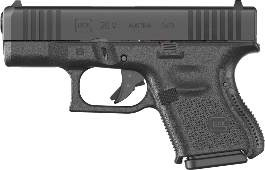 GLOCK UV2650201 G26 V SUB-COMPACT FRAME 9MM LUGER 10+1 3.43" BLACK GMB BARREL, BLACK STEEL SERRATED SLIDE, BLACK POLYMER FRAME, TEXTURED POLYMER GRIP, AMBIDEXTROUS