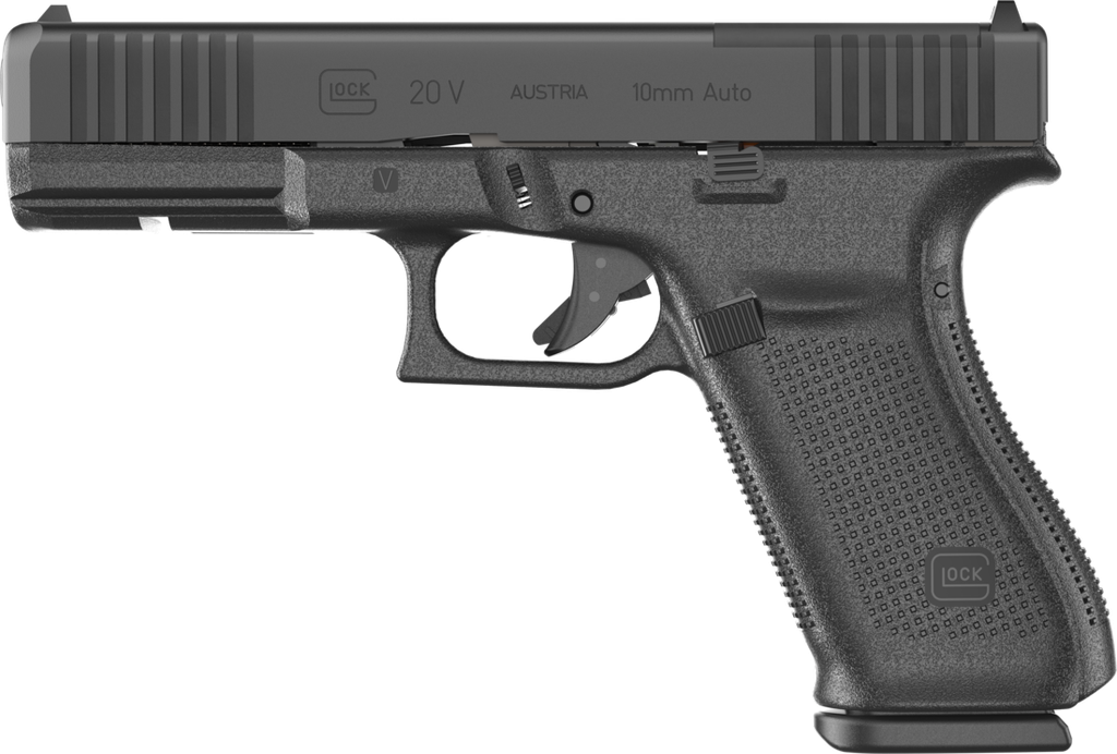GLOCK UV2050201MOS G20 V MOS STANDARD 10MM AUTO 10+1 4.61" BLACK BARREL, BLACK NDLC STEEL OPTIC READY/SERRATED SLIDE, BLACK POLYMER FRAME W/ACCESSORY RAIL, INTERCHANGEABLE BACKSTRAP, AMBIDEXTROUS