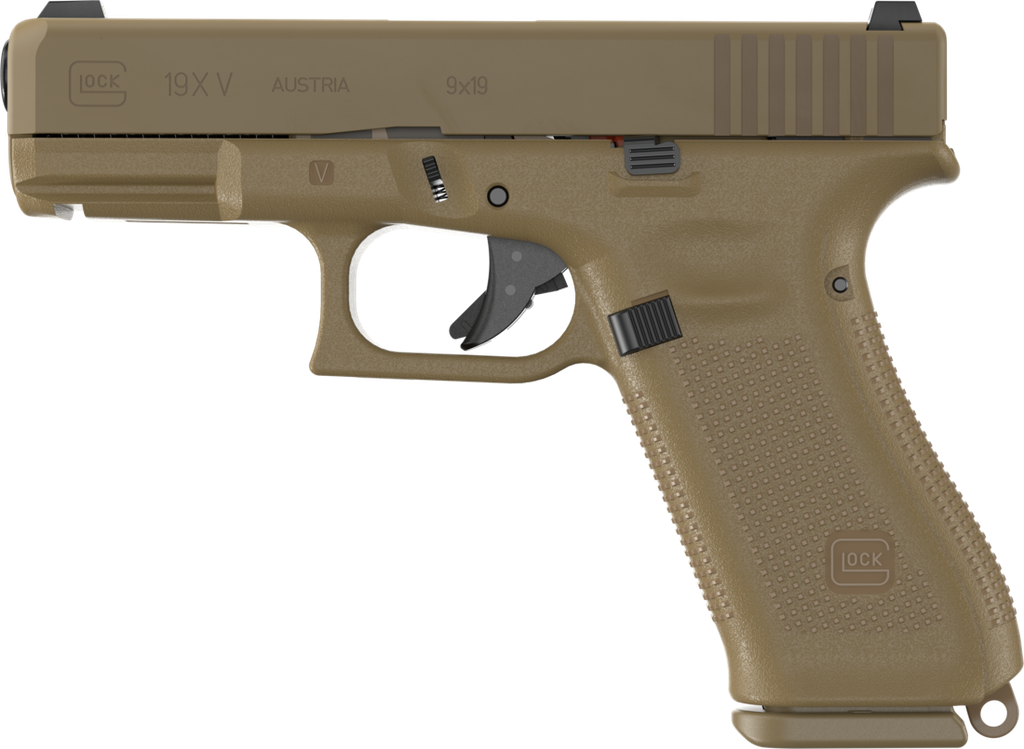 GLOCK UV1950703X G19X V 9MM LUGER 17+1 4.02" BLACK GMB BARREL, COYOTE NPVD STEEL SERRATED SLIDE, COYOTE BROWN POLYMER FRAME, TEXTURED POLYMER GRIP, AMBIDEXTROUS