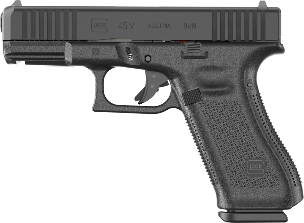 GLOCK PV4550203 G45 V CROSSOVER 9MM LUGER 17+1 4.02" BLACK GMB BARREL, BLACK NDLC STEEL SERRATED SLIDE, BLACK POLYMER FRAME W/ACCESSORY RAIL, TEXTURED POLYMER GRIP, AMBIDEXTROUS