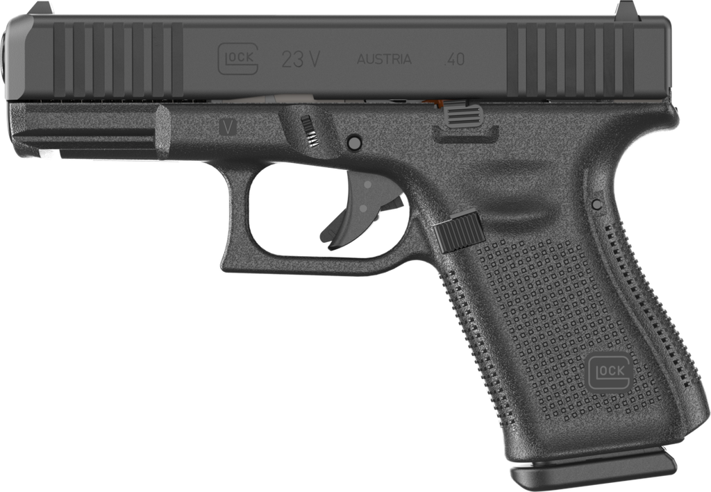 GLOCK PV2350201 G23 V 40 S&W 10+1 4.02" BLACK GMB BARREL, BLACK NDLC STEEL SERRATED SLIDE, BLACK POLYMER FRAME W/ACCESSORY RAIL, INTERCHANGEABLE BACKSTRAP GRIP, AMBIDEXTROUS