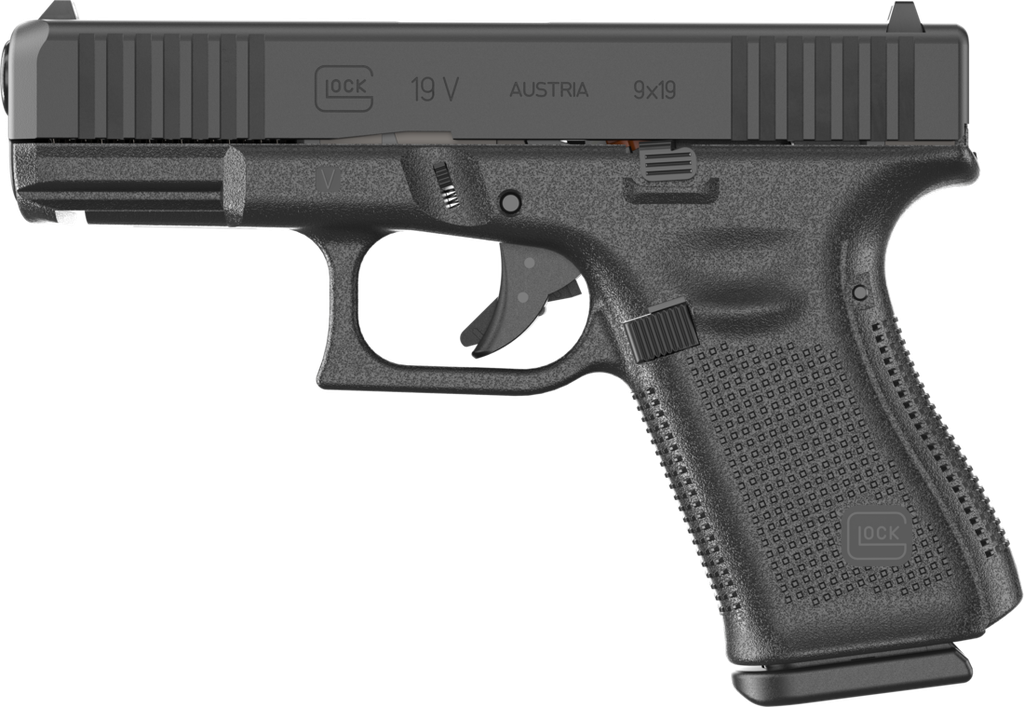 GLOCK PV1950201 G19 V COMPACT 9MM LUGER 10+1 4.02" BLACK BARREL & STEEL SERRATED SLIDE, BLACK POLYMER FRAME W/ACCESSORY RAIL, INTERCHANGEABLE BACKSTRAP