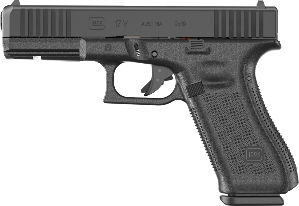 GLOCK PV1750201 G17 V STANDARD FRAME 9MM LUGER 10+1 4.49" BLACK GMB BARREL, BLACK NDLC STEEL SERRATED SLIDE, BLACK POLYMER FRAME W/ACCESSORY RAIL, TEXTURED POLYMER GRIP, AMBIDEXTROUS