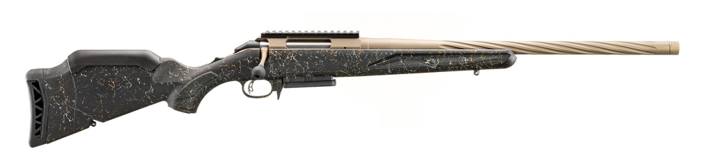 RUGER 46972 AMERICAN II PRAIRIE 308 WIN 3+1 20" SMOKED BRONZE CERAKOTE SPIRAL FLUTED THREADED BARREL & ALLOY STEEL RECEIVER W/PICATINNY RAIL, BLACK SPLATTER ADJ LOP SYNTHETIC STOCK