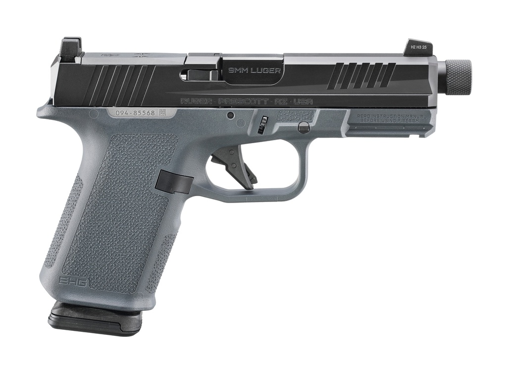 RUGER 19412 RXM  9MM LUGER 15+1 4.50" BLACK FNC NITRIDE THREADED BARREL & ALLOY STEEL OPTIC READY/SERRATED SLIDE, STEALTH GRAY POLYMER FRAME W/ACCESSORY RAIL, RMR/RMSC/DELTAPOINT PRO FOOTPRINT