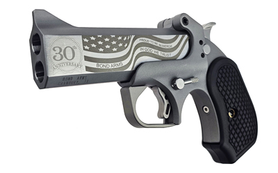 BOND ARMS BA30THVET-45LC/410 30TH VET  45 COLT (LONG COLT)/410 GAUGE 2 SHOT 4.25" ENGRAVED MATTE BARREL, ROUGH MATTE STAINLESS STEEL FRAME, BLACK GRIPS