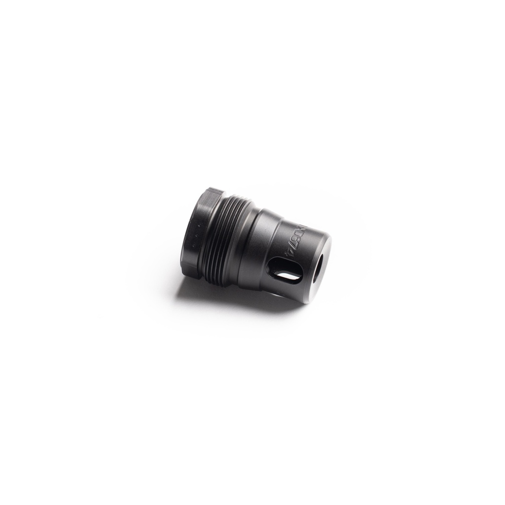 DEAD AIR RXD674 XRF XENO RIMFIRE MUZZLE BRAKE BLACK NITRIDE 17-4PH STAINLESS STEEL 1/2"X28 THREADS 1.16" OAL 0.81" DIAMETER