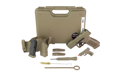 CANIK HG7884CAD-N METE MC9L *CA COMPLIANT 9MM LUGER 10+1 3.18" BLACK STEEL BARREL, DESERT CERAKOTE STEEL SERRATED SLIDE, FLAT DARK EARTH POLYMER FRAME W/PICATINNY RAIL, INTERCHANGEABLE BACKSTRAP GRIP