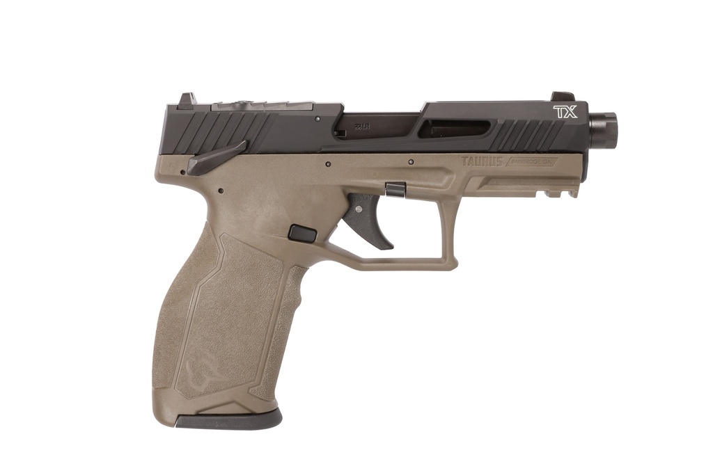 TAURUS 1-2TX22P141O-10 TX22 T.O.R.O. 22 LR 10+1 4.60" MATTE BLACK THREADED BARREL, BLACK HARD COAT ANODIZED OPTIC READY/SERRATED SLIDE, OD GREEN POLYMER FRAME W/PICATINNY RAIL, TEXTURED GRIP
